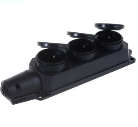 Колодка 3гн с З/К черная каучук с крышкой 16А IP44 IN HOME 9323 фото 1