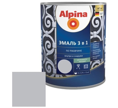 Грунт-эмаль быстросохнущая по ржавчине Альпина RAL 7040 серый 0.75л. Брест фото 1