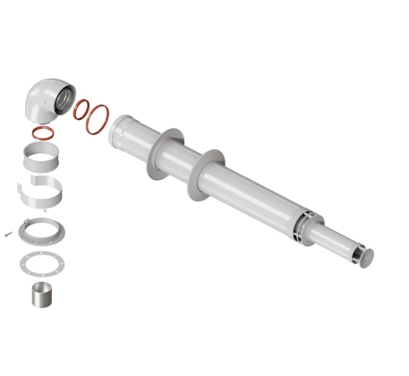 Комплект дымохода Стандарт 60/100-900мм. (Dakor,BOSCH,BUDERUS,BAXI) +хомут+втулка D-60 L-50 фото 1