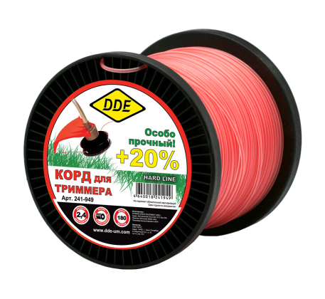 Леска DDE Hard line круг армированный 2.4мм*180м серый/красный 241-949 фото 1
