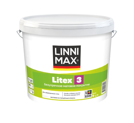 Краска ВД LINNIMAX Litex/Литекс 3 для внутренних работ База 1 9л. фото 1