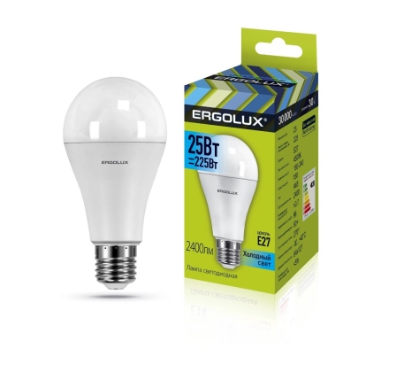 Лампа светодиодная «Ergolux» LED А65  25W, 225Вт (Е27) 4500К (10/10/100шт)/14236/890554 фото 1