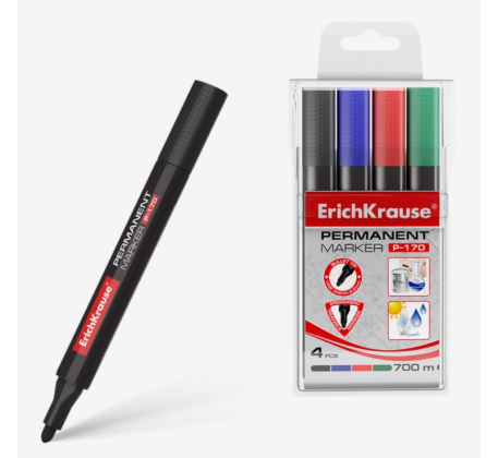 Набор маркеров ErichKrause® P-170, цвет чернил: черный, синий, красный, зелены фото 1