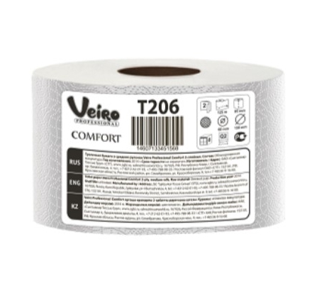 Туалетная  бумага Veiro Professional Comfort в средних рулонах, Смешанное сырье (2 сл/125 м) фото 1