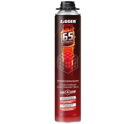 Пена монтажная ZIGGER FIRESTOP ПРОФИ огнестойкая, выход до 65л. 750мл фото 1