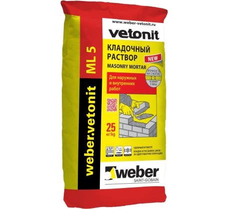 Раствор кладочный weber vetonit ML 5 Nattas 150  Светло-бежевый, 25кг.  (под./48шт) фото 1