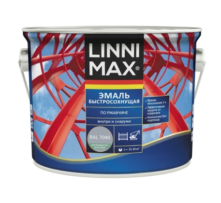 Грунт-эмаль быстросохнущая по ржавчине LINNIMAX RAL 7040 серый шелковисто-матовый 2.5л. фото 1